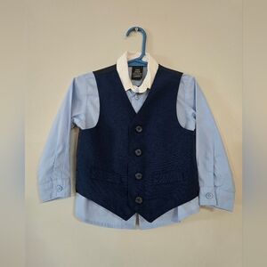 3 Piece Toddler Boys Suit - Navy Blue Vest with Light Blue Shirt And Pants 24 M